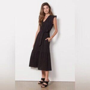 Evereve Elora Eyelet Midi Dress in Black